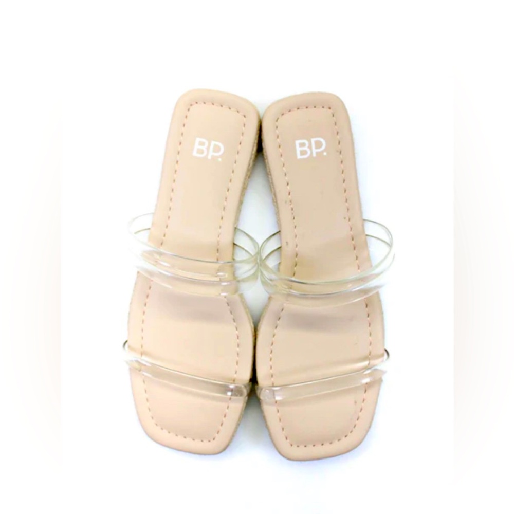 BP. Womens Open Toe Three Strap Slip On Viola Slides Sandals Clear. NWOT